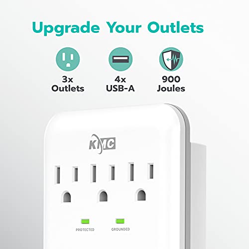 Kmc B0798M639B 3-Outlet Wall Mount Surge Protector, 900 Joules, 4 Usb 4.8 Amp Usb Charging Ports thumb #1