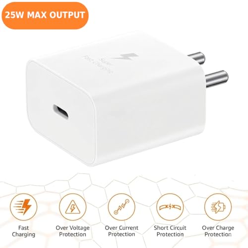 Image of APFEN 25W Fast Charger & Type-C Cable Compatible with Samsung Galaxy S26, S25, S24, S23, S22, S21(Ultra /Fe), M35, M36, M16, M06, M05, M56, A55 5G, A35 5G, A15, F15, F14(Z /S /A /M /F) Series.