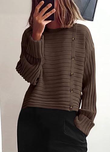 Image of PRETTYGARDEN Womens Sweaters Fall 2026 Casual Long Sleeve Crewneck Button Loose Winter Knit Pullover Sweater Tops