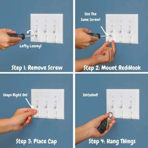 RediHook Key Hook Hanger, No-Drill Keyring Holder Kit, Ivory Beige, 2 Pack, Quick Install for Any Standard Wall Plate