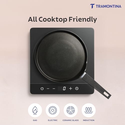 Image of TRAMONTINA Aura Dosa Tawa 30cm | Reinforced Ceramic Non-Stick Cookware | Quick & Even Heating | Low-Oil Cooking | Bakelite Handle | Induction & Gas Compatible |Sea Green
