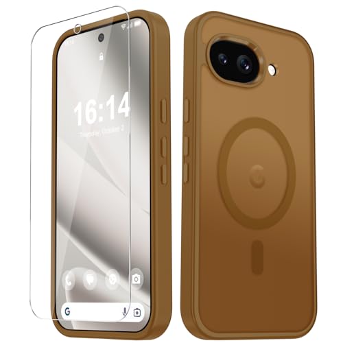 Image of for Google Pixel 10a Case, Matte Magnetic Phone Cover [with 1 Screen Protector] [Support for MagSafe] [Shockproof Military Grade Protection] Translucent Frosted Back, Brown