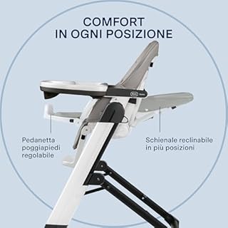 PEG Siesta Follow Me Seggiolone Pappa dalla Nascita Reclinabile con Funzione Sdraietta, Doppio Vassoio, 9 Altezze, 4 Ruote, Pieghevole e Compatto, 0-3 Anni (0-15 kg), Ice