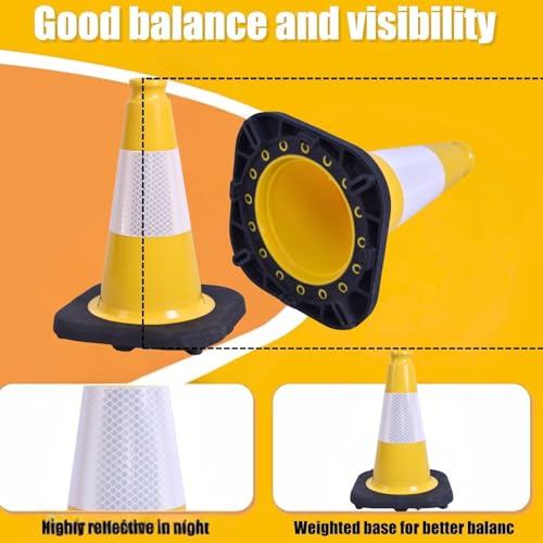 Image of BESEA 6 Pack 12 Inch Yellow Traffic Cones with Wide Stable Base