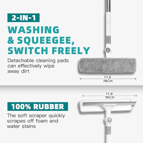 Image of 69 inch Window Squeegee with Extension Pole, 2 - in - 1 Rotatable Window Cleaning Squeegee Kit, Outdoor Window Cleaner for Hose, Cars & High Windows- 4 Pads, 2 Squeegee Blade