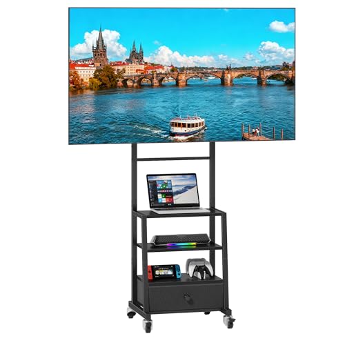 OYRREU TV Ständer Rollbarer mit Halterung und Stauraum, Stoffschublade,...