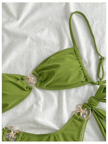 MakeMeChic Women's Two Piece Bikini Set Tie Side Ring Backless High Cut Bathing Suit Swimwear3