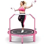 450 LBS Foldable Mini Trampoline for Adults, 40 inch Indoor Fitness Rebounder with U-Shape Adjustable Foam Handle, Quiet Bungee Jump System & Cordless Jump Ropes for Home Workout