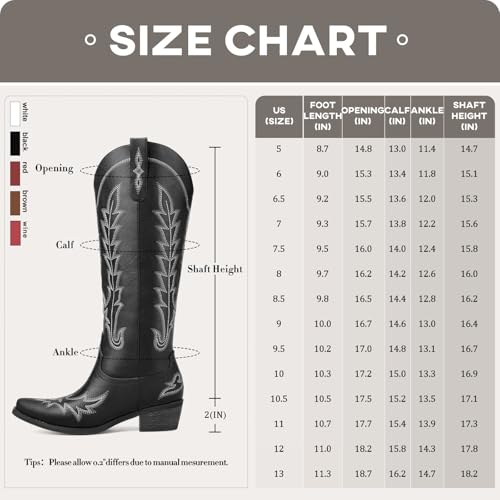 Image of Rivalran Cowboy Boots for Women - Knee High Pointed Toe Chunky Heel Pull On Zipper Western Cowgirl Boots, Retro Country Vintage Fashion Tall Boots
