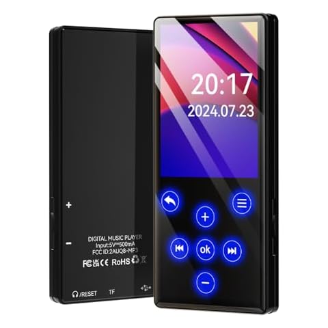 Fohil 128GB MP3 Player with Bluetooth 5.0, Portable Digital Music Player with HiFi Sound, 2.4" Screen MP3 Player Built-in HD Speaker Support FM Radio Voice Recorder E-Book TF Card Cover