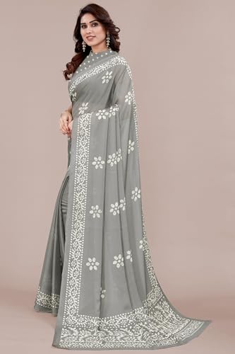 Image of MIRCHI FASHION Saree for Woman Chiffon Batik Printed | Lightweight Daily Wear Women's Office Sari with Blouse Piece (Available in 40 Colours)