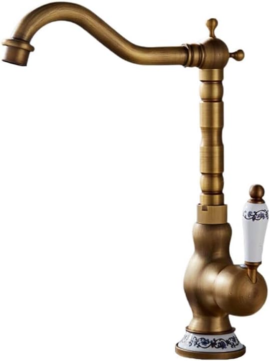 Antique Bar Sink Rotatable Tap, Kitchen Mixer Tap Basin Taps, 360° Swivel Single Lever Kitchen Faucet, High Arc Single Handle 1- Hole Cold and Hot Kitchen Faucets