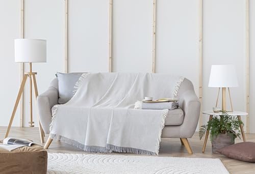 Todocama - Colcha Multiusos Sofa, Manta Foulard, Plaid para Cama, Cubresofa Cubrecama, Jarapas, Fabricado en España, Clásica. (180x260cm, Gris Claro)