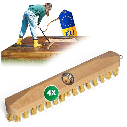 Novaliv 4 x estropajos de madera con cerdas PPN | Limpiaparabrisas con rosca | Cepillo de fregar | Cepillo de suelo | Para Balcón Terraza Jardín Interior Exterior Fregadero sin mango