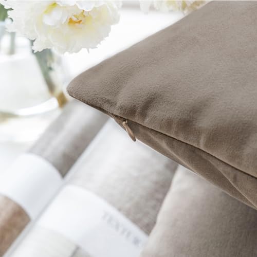Phantoscope Pack of 2 Velvet Decorative Throw Decorative Pillow Cover Soft Solid Square Cushion Case for Couch Taupe 20 x 20 inches 50 x 50 cm