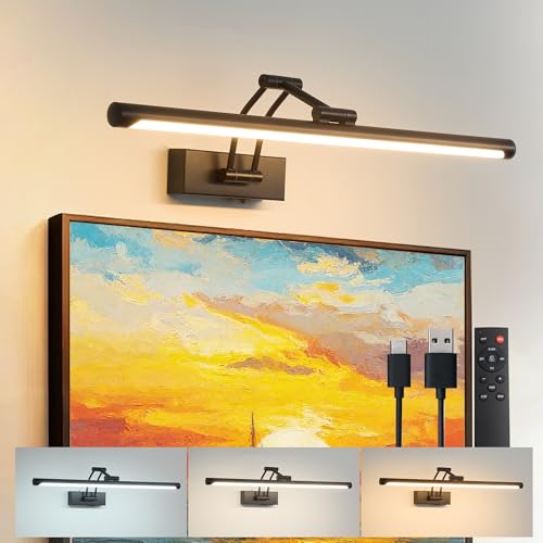 Image of ZitoStory Picture Lights for Wall Battery Operated, (Black, 24in) Rechargeable Art Light for Painting,Modern wall Lights for Pictures,Dimmable Gallery Artwork Lights for Pictures On Wall