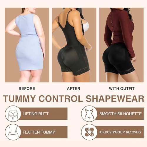YIANNA Fajas Colombianas Shapewear for Women Tummy Control Post Surgery Compression Garment Body Shaper with Zipper Crotch,YA7260-Black-XS - Thumbnail 6