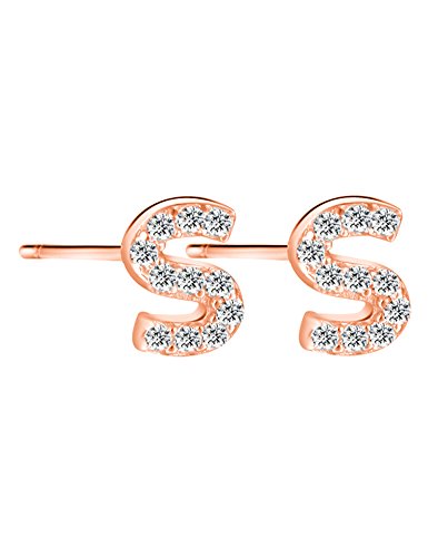 Paialco Pendientes Iniciales Oro de Rose Plateado con CZ Diamantes - Carta S