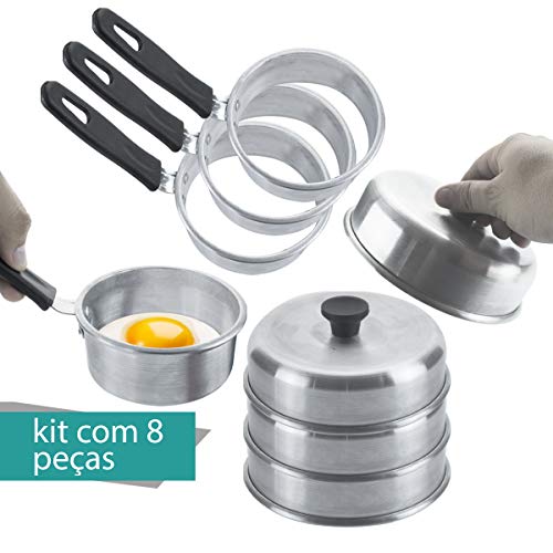 KIT 4 ABAFADOR DE HAMBURGUER + 4 MODELADOR DE OVO REDONDO