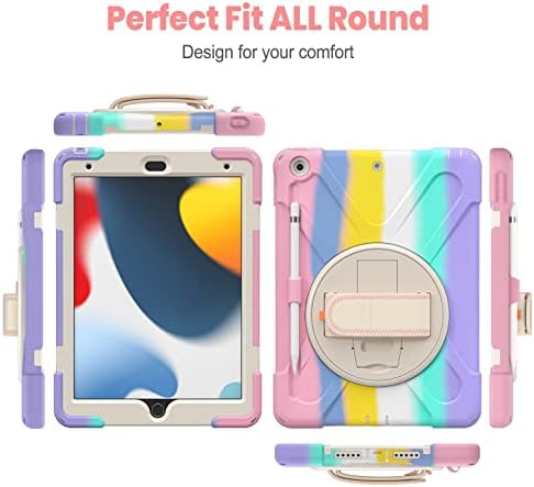 Gerutek iPad 10.2 Case 2021/2020/2019 Shockproof, iPad 9th/8th/7th Generation Case Heavy duty with 360 Rotating Stand/Hand Strap & Shoulder Strap Protective Cover for iPad 10.2, Colorful Pink