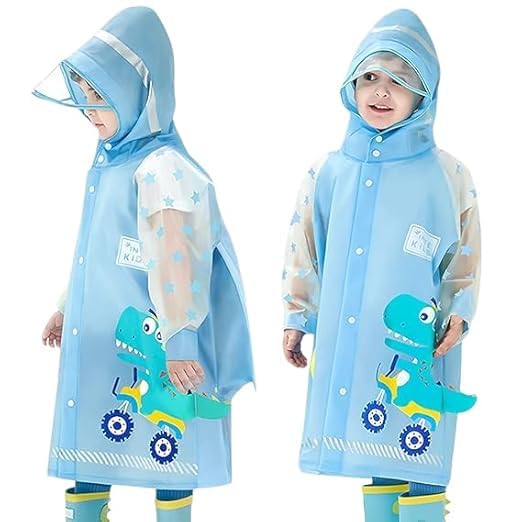 Kid's Girl's PVC Full Sleeve With Hooded Happy Monsoom Print Plain Raincoat(Green)-(Pack of 01) (Multisize)-image-6