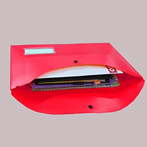 Image of True-Ally 5 pcs Bright Color Envelope Folder, Poly-Plastic A4 Documents File Storage Bag with Snap Button Certificate File Holder Document Folder for Certificates (Red)