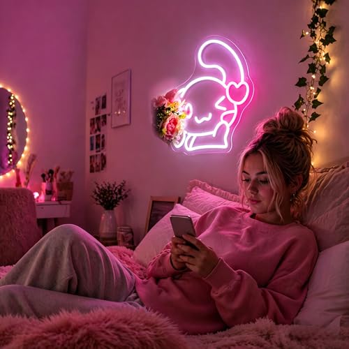 Image of Neon Sign, FPLL Cute Neon Signs for Wall Decor White LED Signs for Bedroom, Game Room, Home Decor - Light up Sign USB Powered