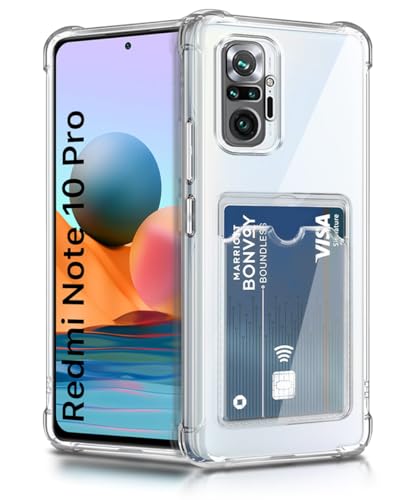 Image of WOW IMAGINE Transparent Back Cover Case for Xiaomi Redmi Note 10 Pro | Flexible Built-in Slim Card Pockets Wallet | 360 Camera Protection TPU | Soft Silicone Mobile Cover - Transparent