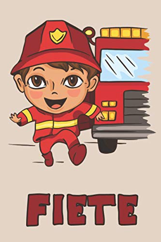  Fiete: Firefighter Fireman Fire Department Boys Name Fiete, Lined Journal Composition Notebook, 100 Pages, 6x9, Soft Cover, Matte Finish, Back To School, Preschool, Kindergarten, Kids