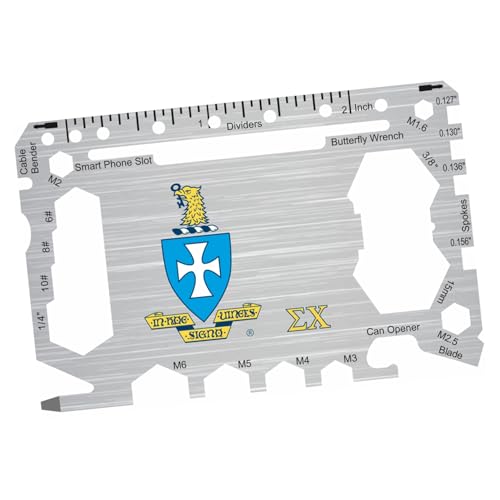 Sigma Chi Fraternity 46-in-1ポケットマルチツールカード インチ定規付き ? サバイバルEDCウォレットツール ドライバー、レンチ、ボトル、缶切り、ワイヤーカッター、分度器付き