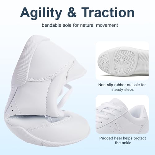 Image of BAXINIER Youth Girls White Cheerleading Dancing Shoes Athletic Training Tennis Walking Breathable Competition Cheer Sneakers