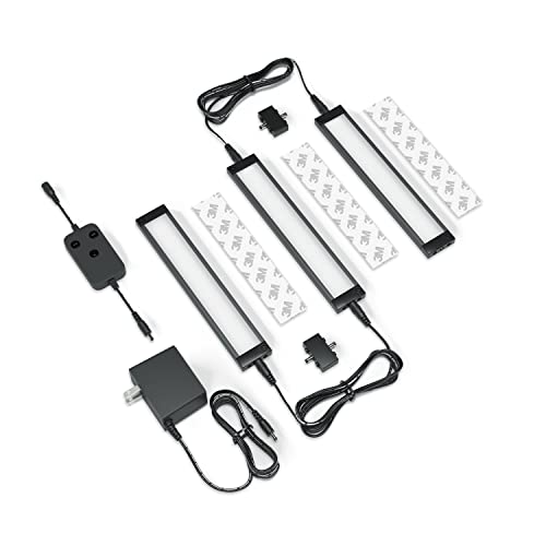 Image of EShine 3 Pack 7 inch Black Smart Dimmable LED Under Cabinet Lighting Kit Compatible with Alexa, Google - Warm White (3000K)