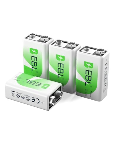 EBL 9V Rechargeable Battery, 280mAh Ni-MH PP3 6F22 Rechargeable Batteries (4 Counts)