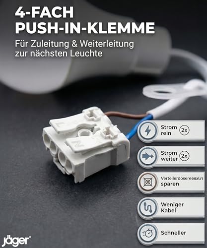 JÄGER 5x LED Bauleuchtmittel, Baufassung mit Leuchtmittel, Baustellenlampe, Baulampe, Renovierlampe, ersetzt E27 Fassung & Lampenfassung E27 mit Kabel, 10W, 4000K Neutralweiß, Bruchsicher