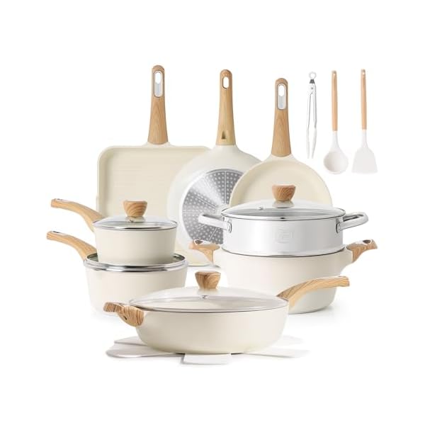Sensarte ceramic cookware sets pots and pans set nonstick 20 piece induction cookware non toxic healthy non stick kitchen cooking set with stay cool handles pfas ptfe pfoa pfos free  urban country home decor