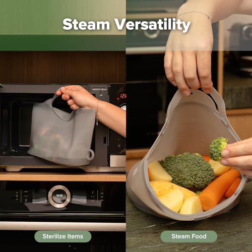 Haakaa Silicone Microwave Steamer & Steriliser Bag, Large Capacity Reusable Steaming Bags for Baby Bottles and Accessori