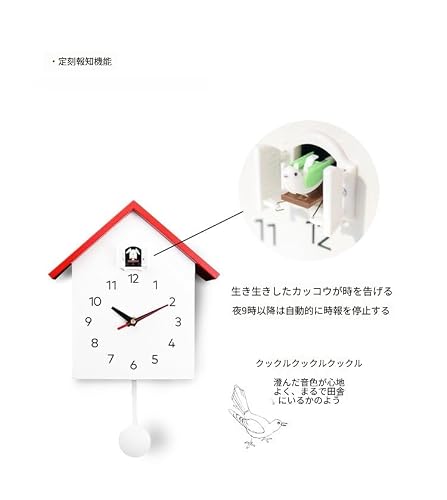 Amecke 鳩時計 壁掛け時計 電波時計 からくり付き 振り子付き アナログ 置き掛け兼用 静音 連続秒針 文字盤クリア おしゃれデザイン ギフト 誕生日 新築祝い (E,毎正時に鳥のさえずり機能が作動します) [3]
