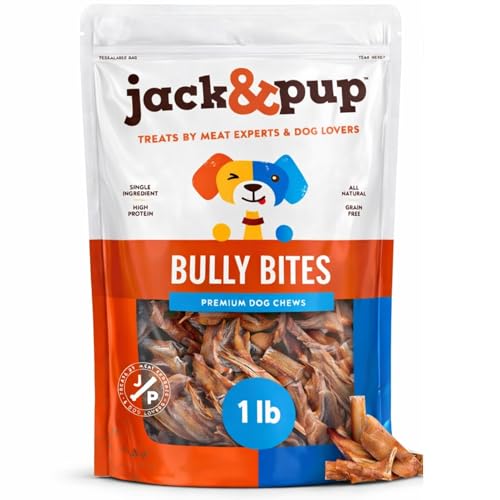 Jack&Pup Bully Bites for Dogs (1 lb. Bag) Small Bully Sticks for Small Dogs 1-3 Inch Dog Chews for Puppies Seniors and Smaller Dogs