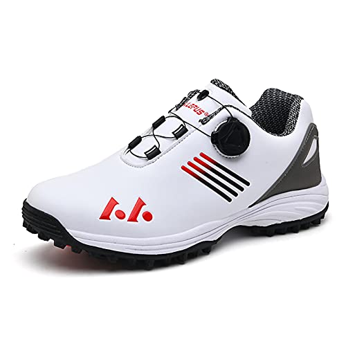 BLBK Chaussures de golf imperméables pour homme avec système lacet, Rouge et blanc., 43 EU Cover