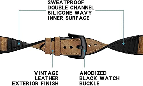 Image of 20mm Smart Watch Strap Hybrid Leather Silicone for Samsung Galaxy Watch 4 40mm 44mm /4 Classic Strap 46mm 42mm,Galaxy Watch 5 /5 Pro Strap & Other 20mm Width Watches - Brown