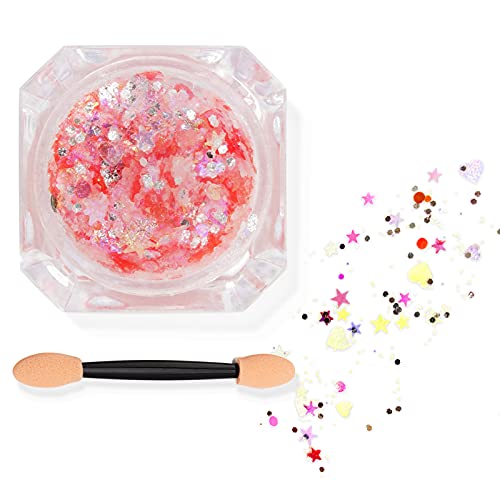 Aslanka Gel-Free Eyes Glitter, 5g Nails Stickers, Multi-Shape Sequins, Glitter for Body, Holographic Nails Art Glitter, Cosmetic Glitter Great for Eye Make up, Nails, Body Art-Coral Pink