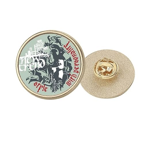 Broche ronde en métal doré motif graffiti street taille M pour veste