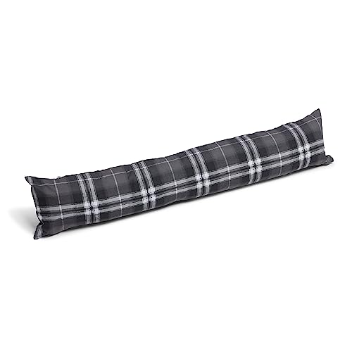 Highland Tartan Check GREY RED GREEN Draught Draft Excluder Energy Saving Long Door Sausage Cushion with Zipped Removable Cover (GREY 87cm LONG)