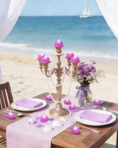 Image of Amagic 24 Pack Light Purple Flameless LED Tea Lights Candles Battery Operated, Electric Fake Tealight Candles for Easter, Wedding, Table Centerpiece, Party, Anniversary, Proposal, Christmas, Birthday