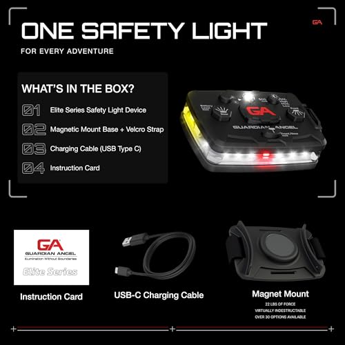 Image of Guardian Angel Elite Series Safety Light - White Front & Yellow Rear - Rechargeable, Magnetic, Hands-Free Wearable & Mountable LED Flashlight for Construction, Roadside, Utility & Industrial PPE