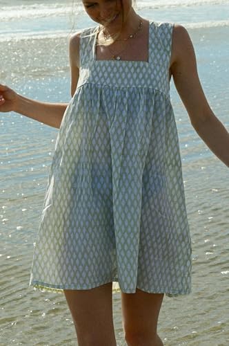 Image of Women Floral Tie Shoulder Mini Dress Cute Square Neck Loose Fit Beach Short Dress Backless Boho Vocation Sundress