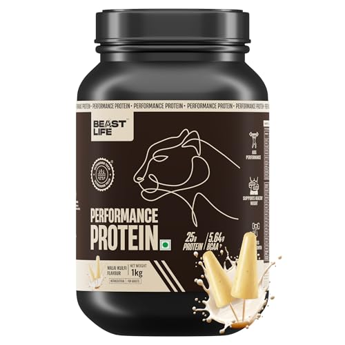 Image of BeastLife Performance Yeast Protein Powder | 25g Protein | Malai Kulfi|NABL Lab Certified | High Absorption for Muscle Growth |Smooth & Light, Easy to Digest with Ultrasorb Tech|5.64g BCAA | Best For Gut | Beta Glucan | Improves Immune Function | 1 Kg