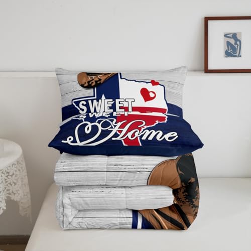 Image of Feelyou Texas Star Comforter Full Size American Flag Bedding Set Boys Girls Cowboy Comforter Patriotism Duvet Insert Bed Set 2Pcs