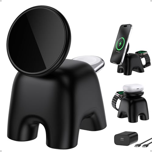2026 Magnetic Wireless Charging Station 15W Ultra-Fast Charger Stand for iPhone 17 16 15 14 13 12 Pro Max 5W for Apple Watch&Airpods 2-in-1 Foldable Charger for Home/Office/Travel(with 30W Adapter)