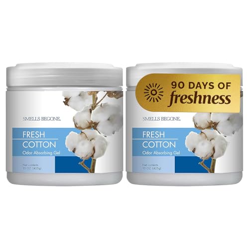 SMELLS BEGONE Air Freshener Odor Absorber Gel - 15 oz, Pack of 2 - Absorbs and Eliminates Odor in Pet Areas, Bathrooms, Cars, & Boats - Made with Essential Oils - Fresh Cotton Scent